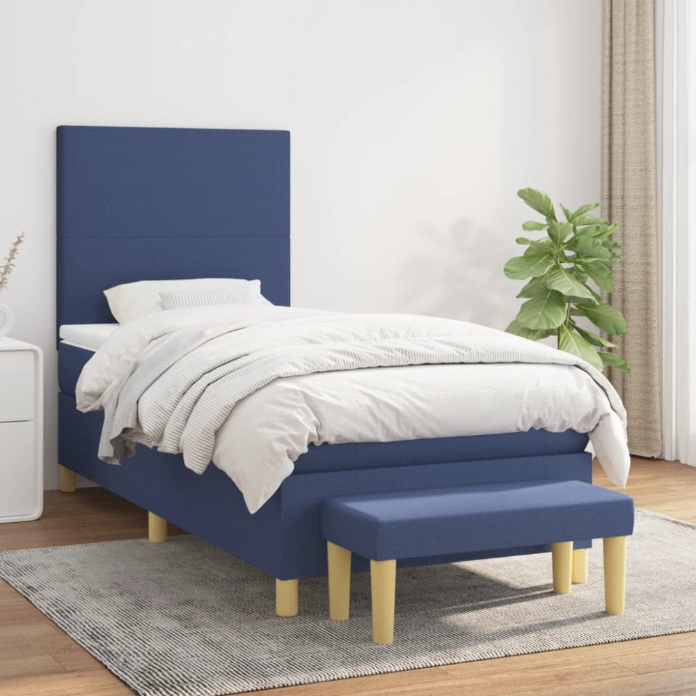 vidaXL Ramsäng med madrass blå 80x200 cm tyg