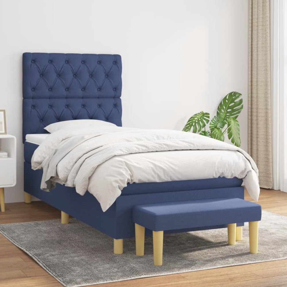 vidaXL Ramsäng med madrass blå 80x200 cm tyg