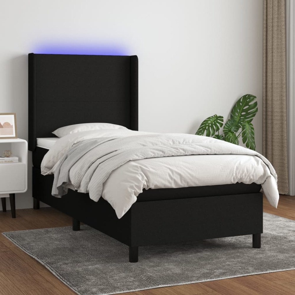 vidaXL Ramsäng med madrass & LED svart 90x200 cm tyg