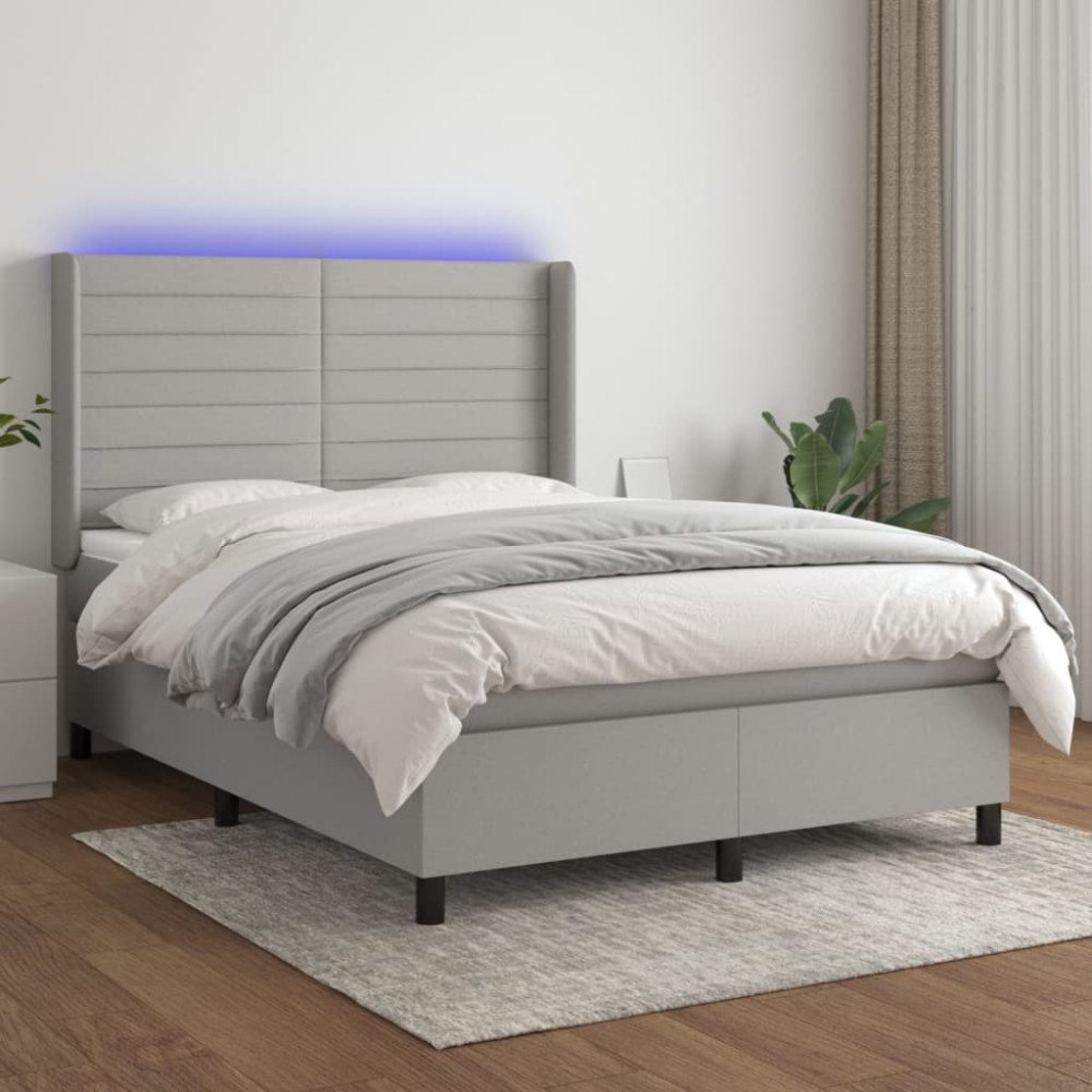 vidaXL Ramsäng med madrass & LED ljusgrå 140x200 cm tyg