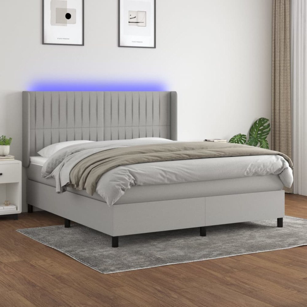 vidaXL Ramsäng med madrass & LED ljusgrå 160x200 cm tyg