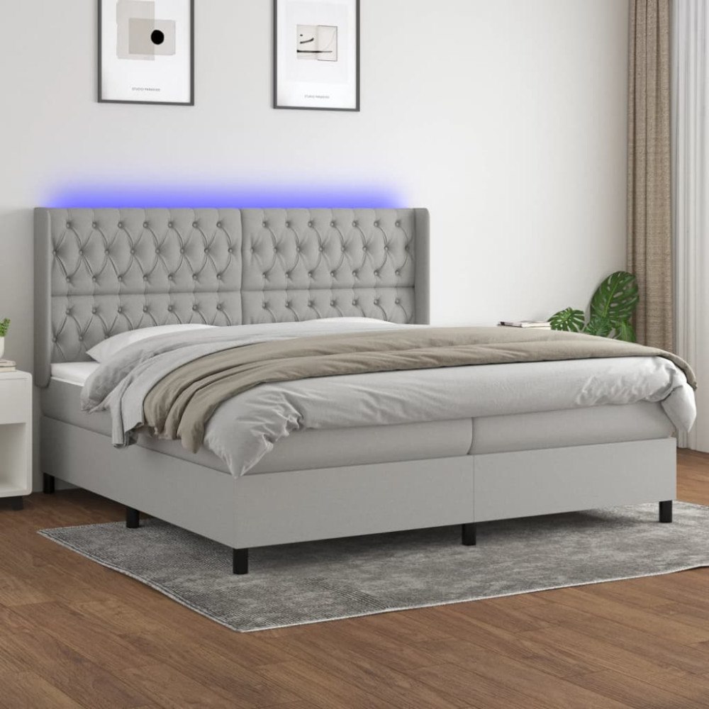 vidaXL Ramsäng med madrass & LED ljusgrå 200x200 cm tyg