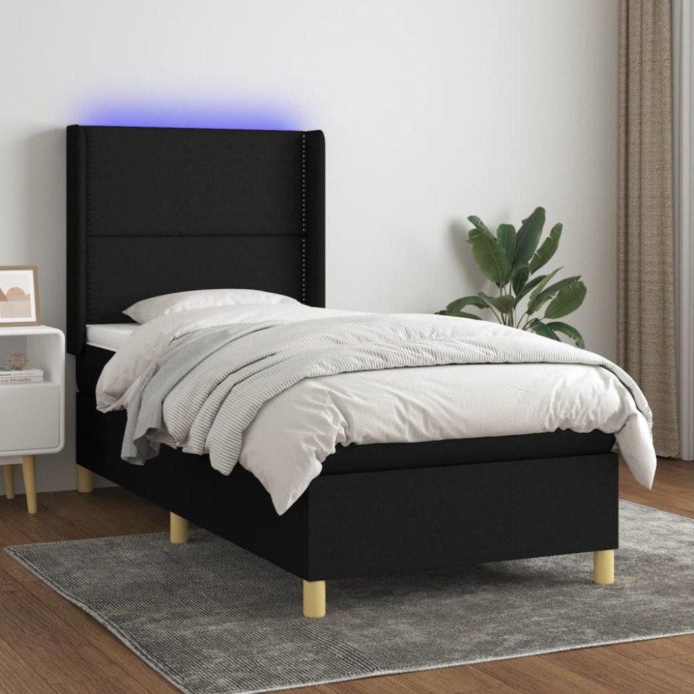 vidaXL Ramsäng med madrass & LED svart 100x200 cm tyg