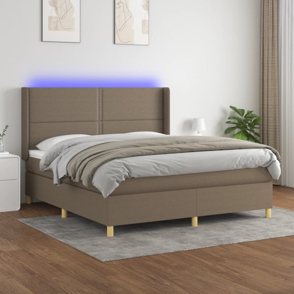 vidaXL Ramsäng med madrass & LED taupe 180x200 cm tyg