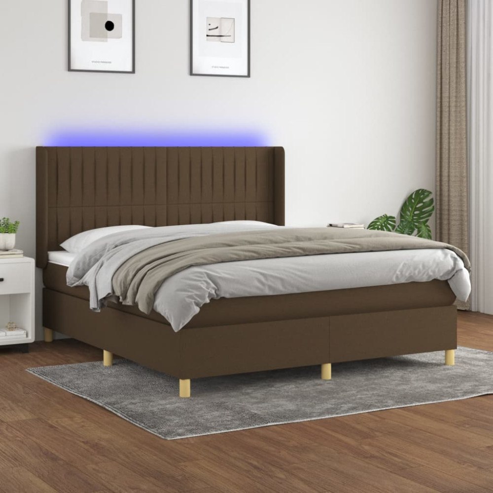 vidaXL Ramsäng med madrass & LED mörkbrun 180x200 cm tyg