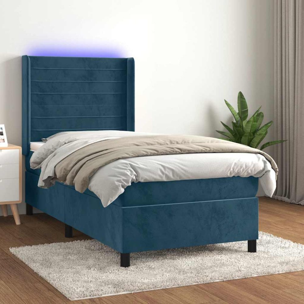 vidaXL Ramsäng med madrass & LED mörkblå 100x200 cm sammet