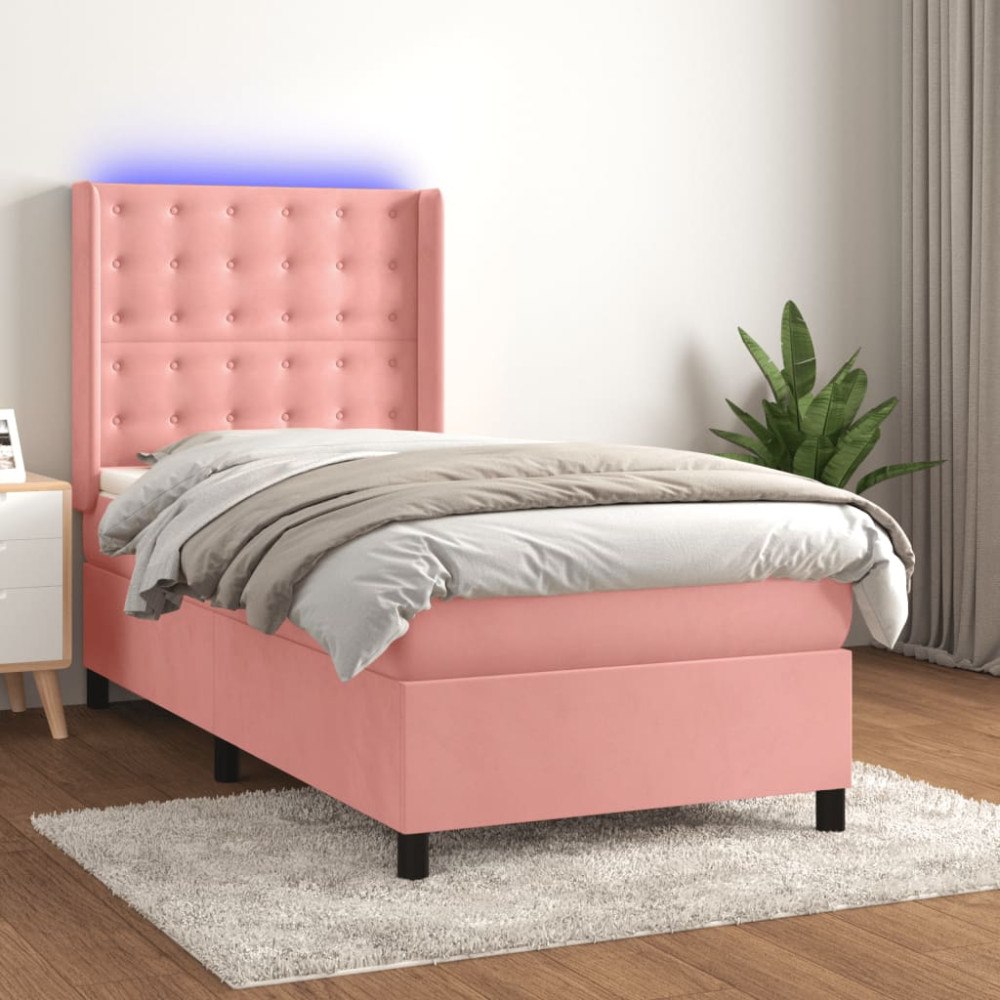 vidaXL Ramsäng med madrass rosa & LED 100x200 cm sammet