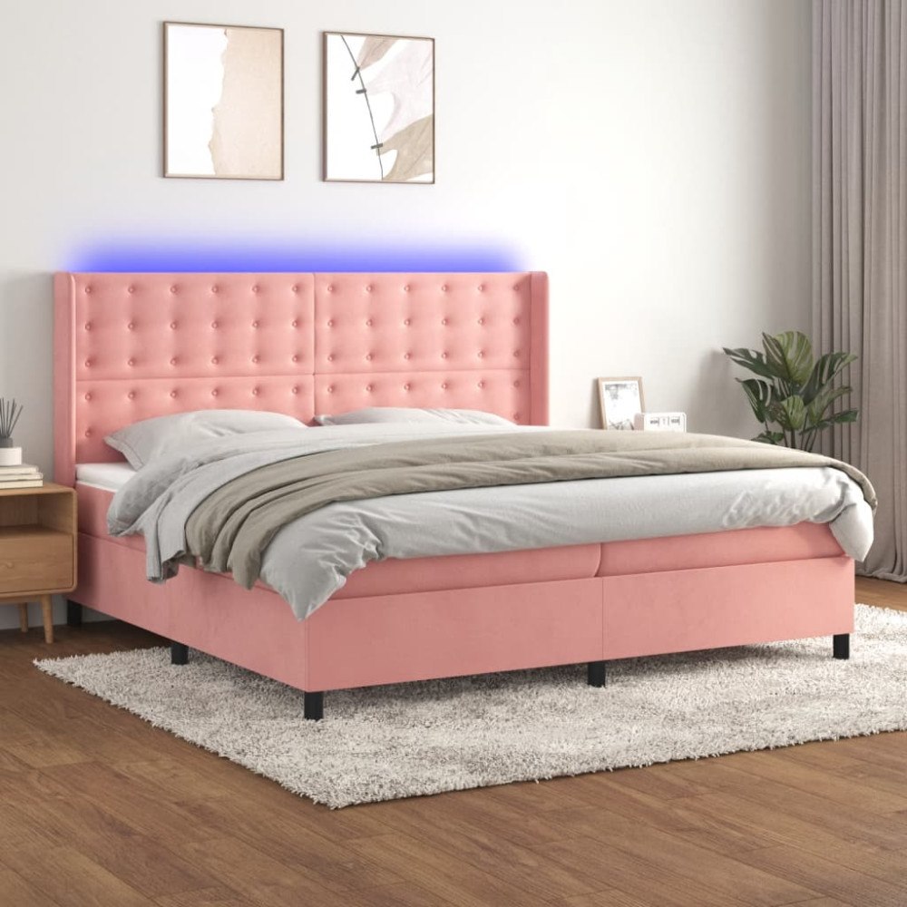 vidaXL Ramsäng med madrass rosa & LED 200x200 cm sammet