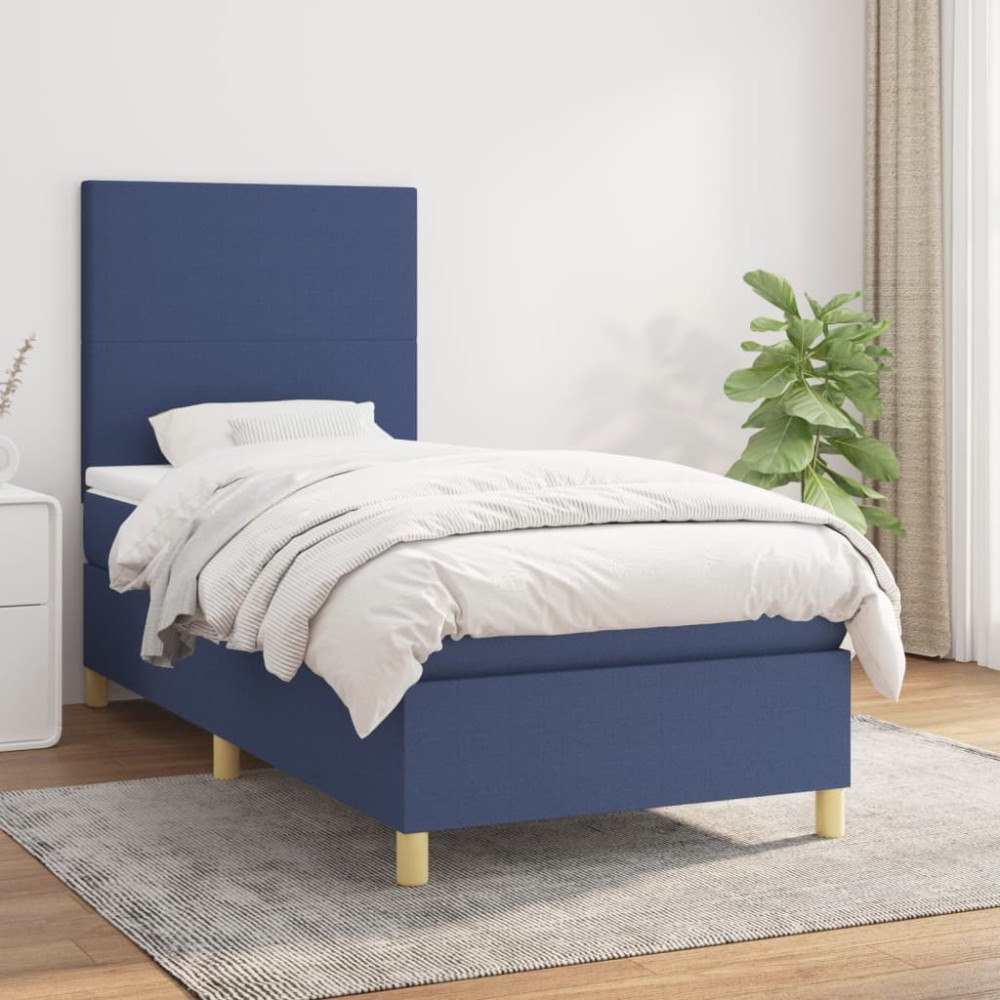 vidaXL Ramsäng med madrass blå 80x200 cm tyg