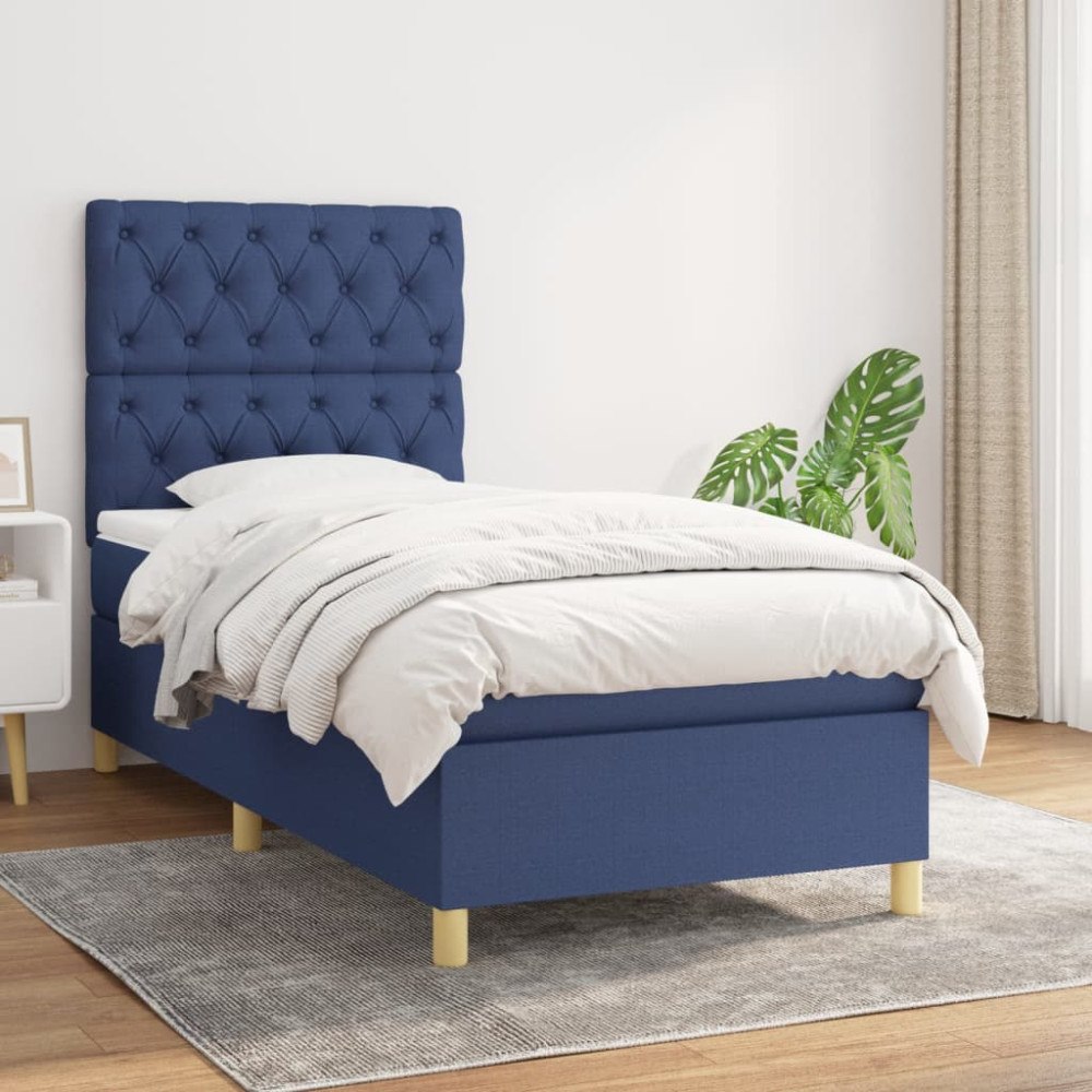 vidaXL Ramsäng med madrass blå 80x200 cm tyg