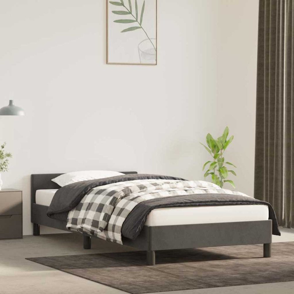 vidaXL Sängram utan madrass mörkgrå 90x200 cm sammet