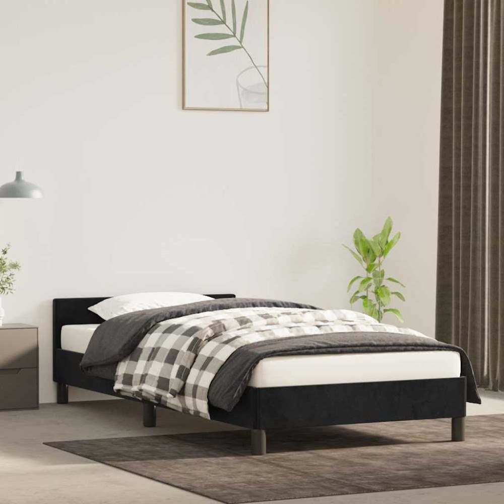 vidaXL Sängram med huvudgavel utan madrass svart 90x200 cm sammet