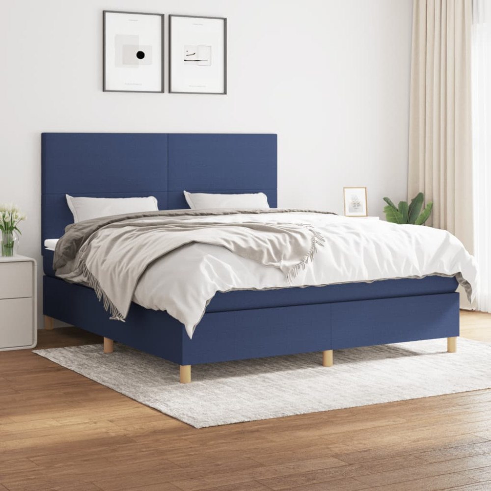 vidaXL Ramsäng med madrass blå 160x200 cm tyg