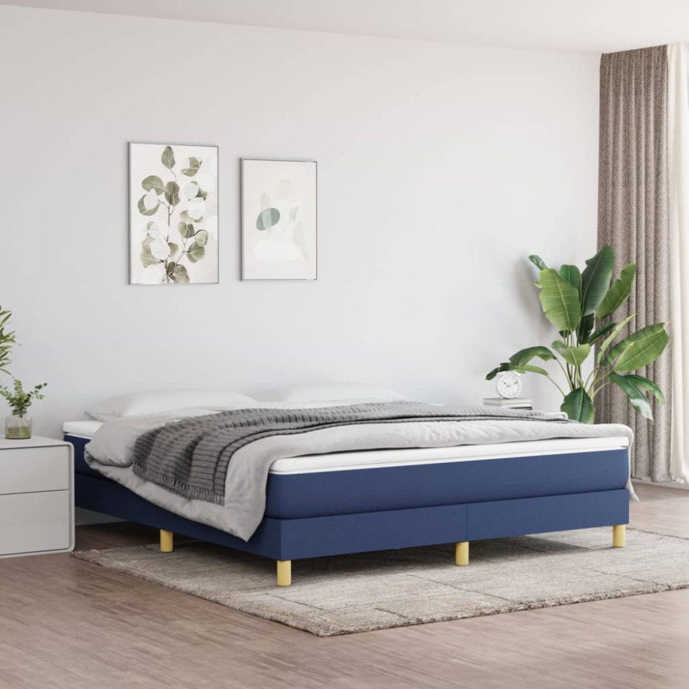 vidaXL Ramsäng med madrass blå 160x200 cm tyg