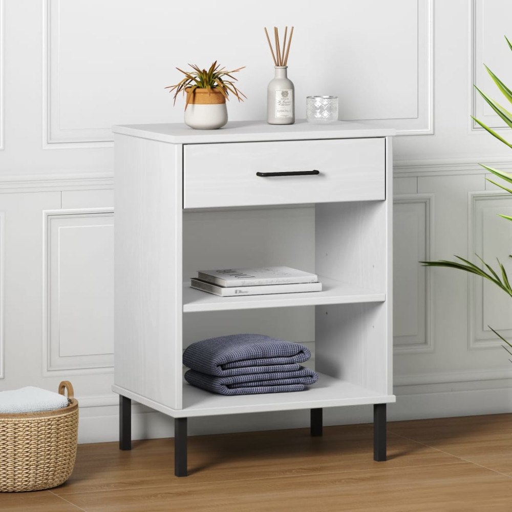 vidaXL Konsolbord med metallben OSLO vit massiv furu