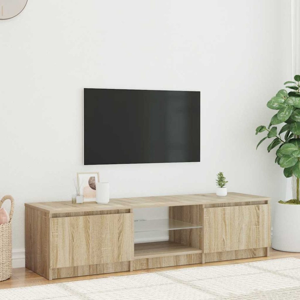 vidaXL TV-bänk med LED-belysning rökfärgad ek 140x40x36 cm