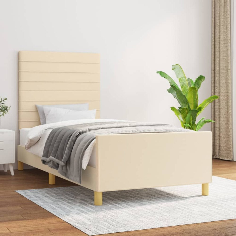 vidaXL Sängram utan madrass cremefärgad 90x200 cm tyg