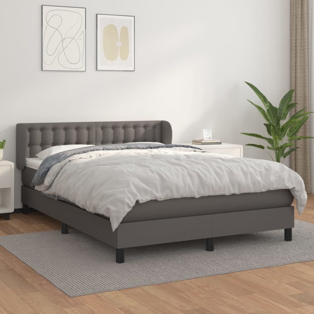 vidaXL Ramsäng med madrass grå 140x200 cm konstläder