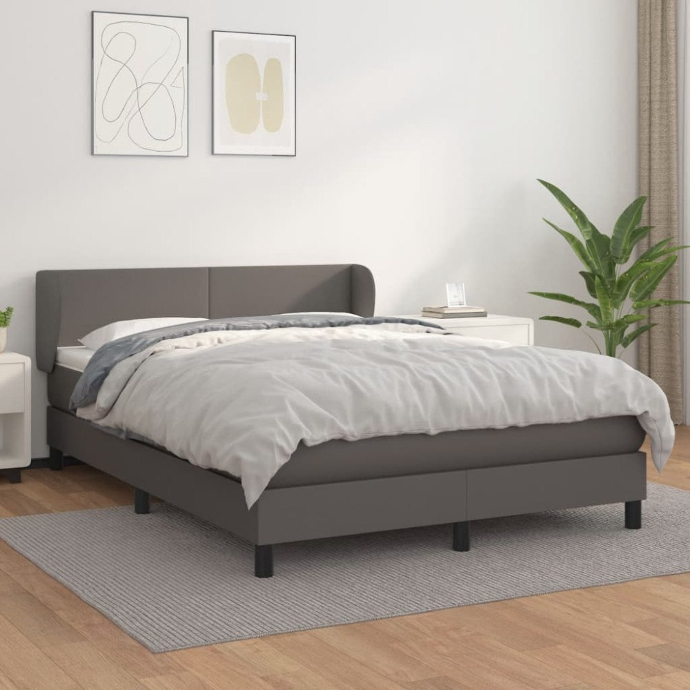 vidaXL Ramsäng med madrass grå 140x200 cm konstläder