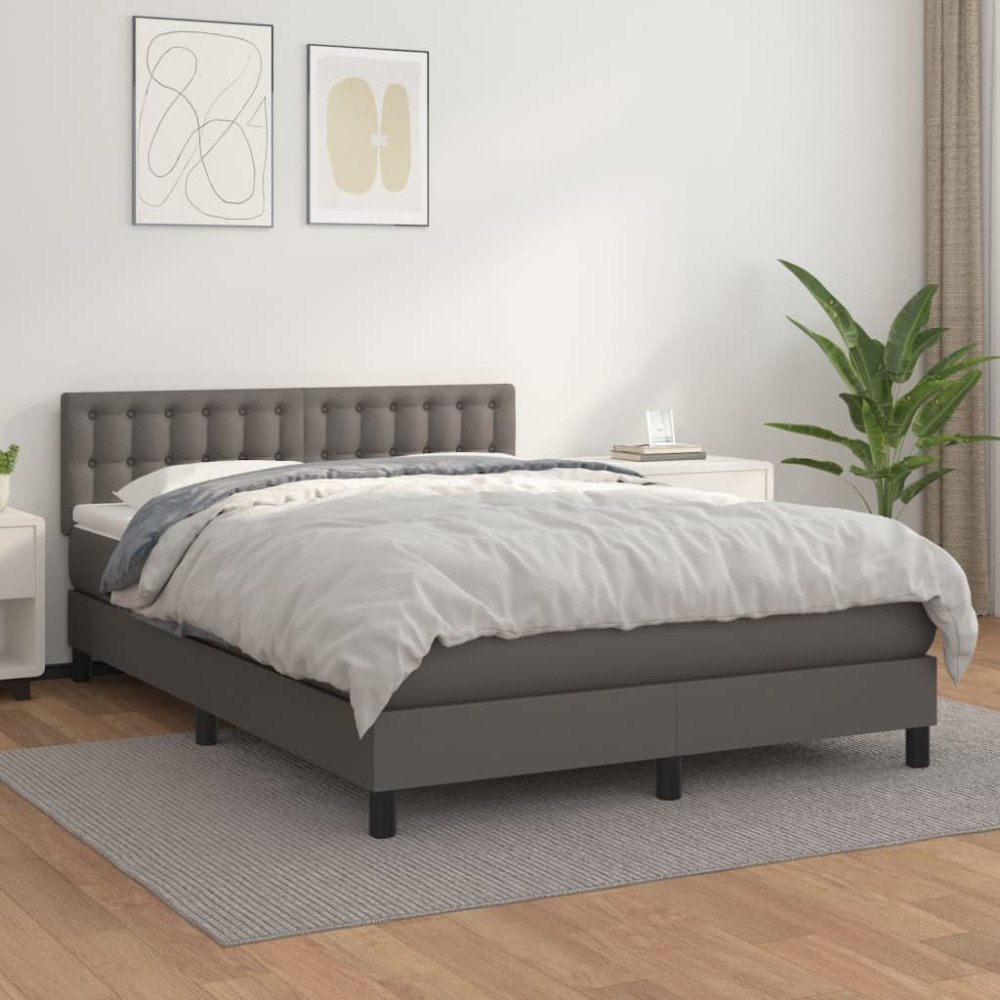 vidaXL Ramsäng med madrass grå 140x200 cm konstläder