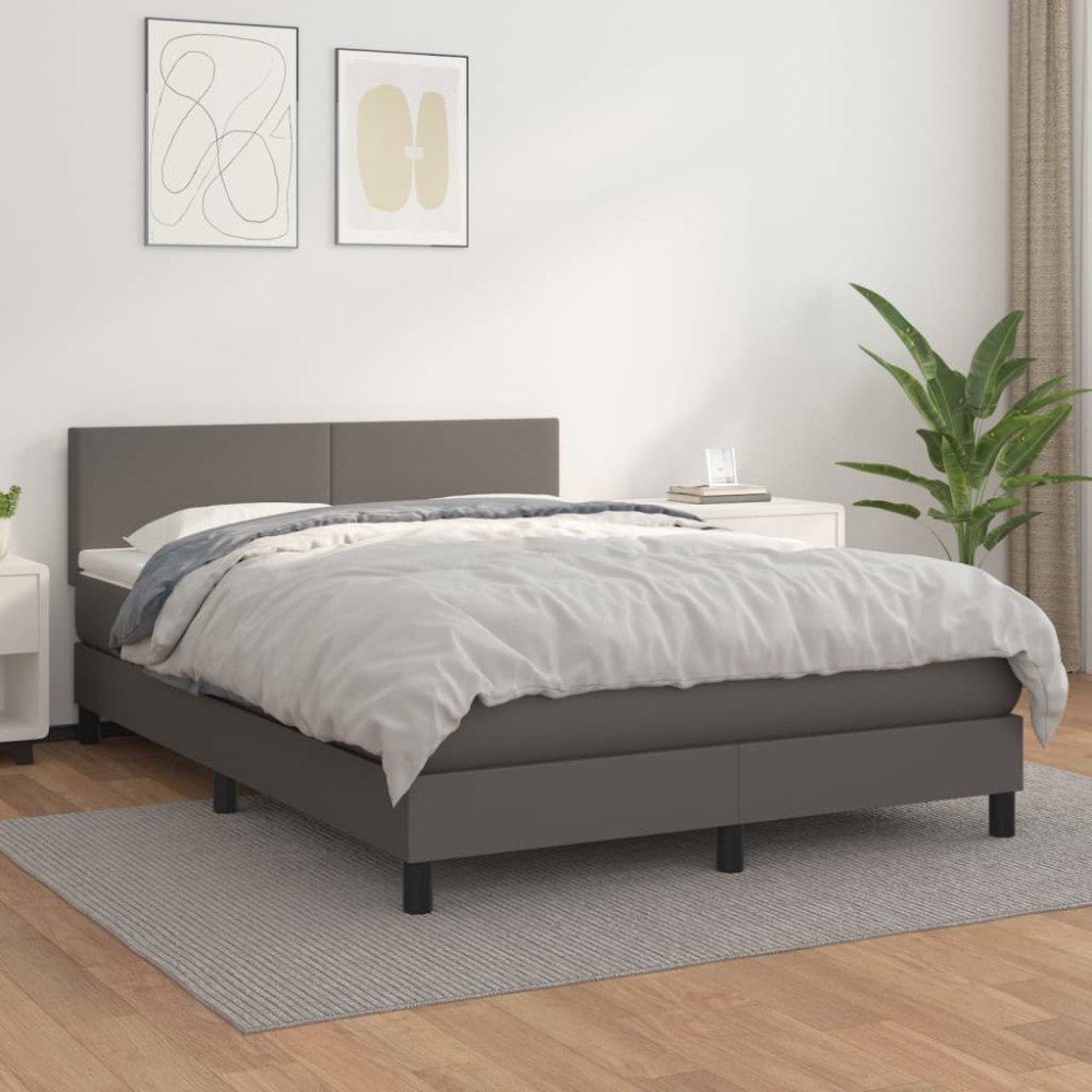 vidaXL Ramsäng med madrass grå 140x200 cm konstläder