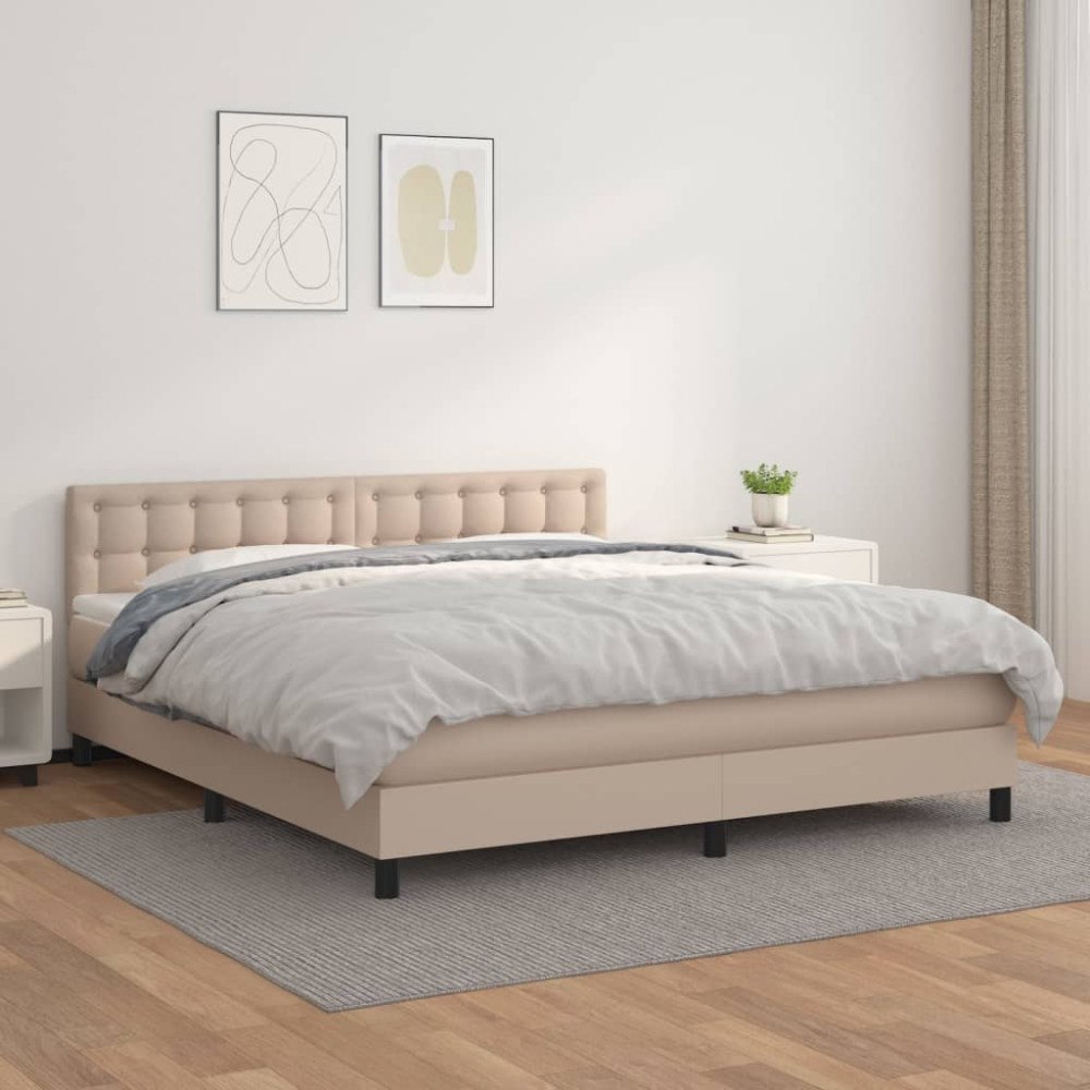 vidaXL Ramsäng med bäddmadrass cappuccino 160x200 cm konstläder