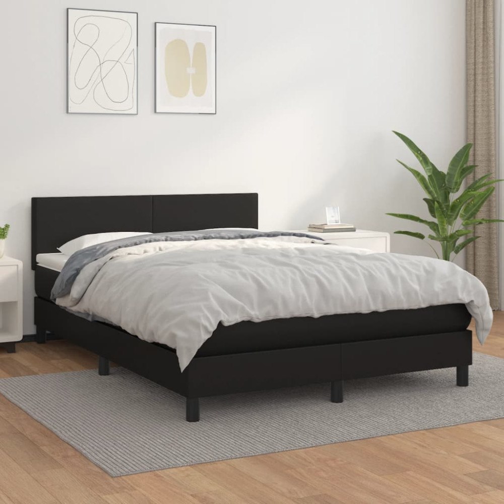 vidaXL Ramsäng med madrass svart 140x190 cm konstläder
