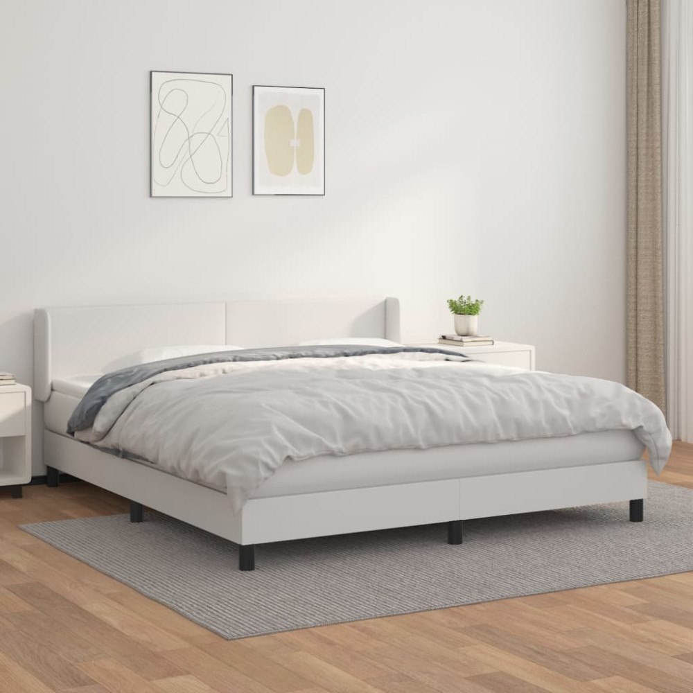 vidaXL Ramsäng med madrass vit 160x200 cm konstläder