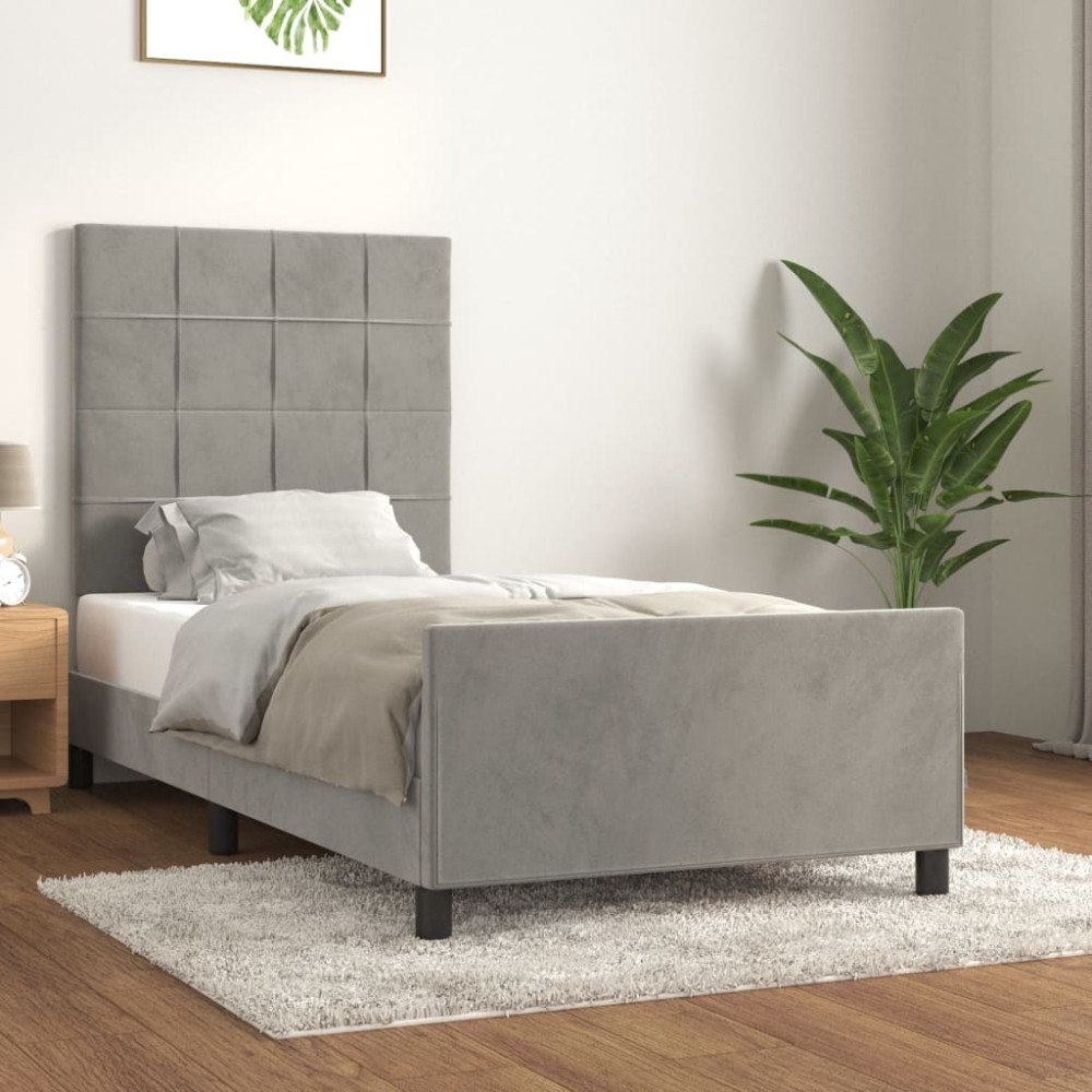 vidaXL Sängram utan madrass ljusgrå 100x200 cm sammet
