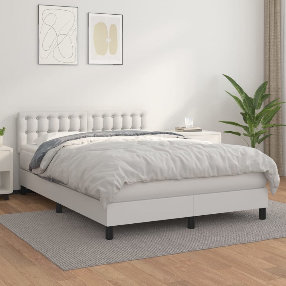 vidaXL Ramsäng med madrass vit 140x190 cm konstläder