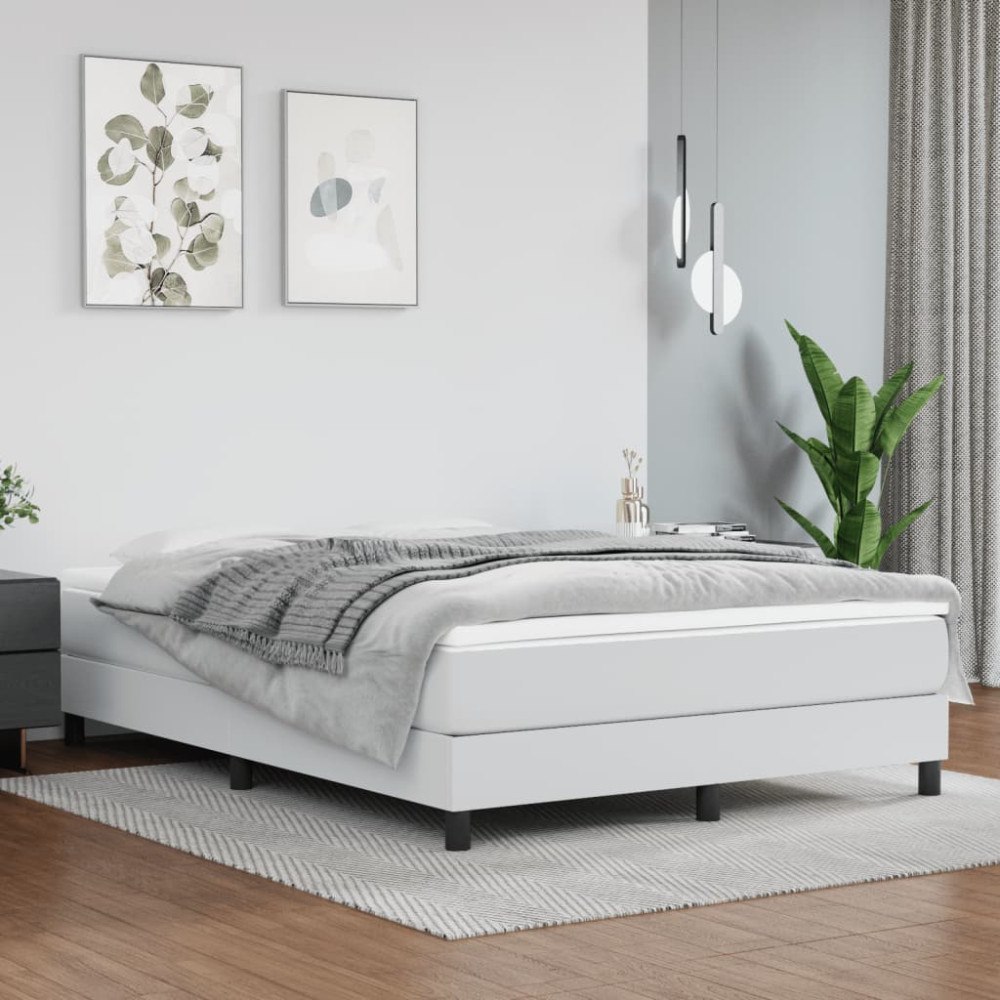 vidaXL Ramsäng med madrass vit 140x190 cm konstläder