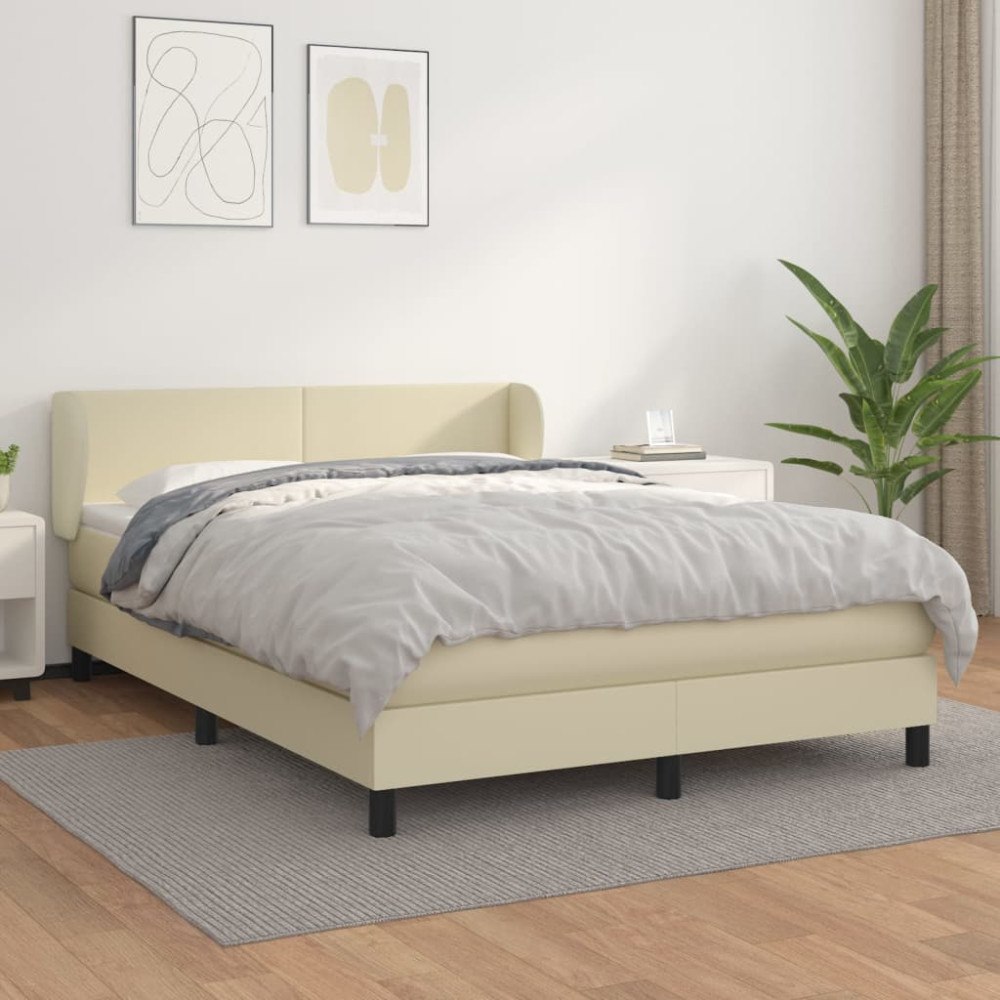 vidaXL Ramsäng med bäddmadrass gräddvit 140x190 cm konstläder