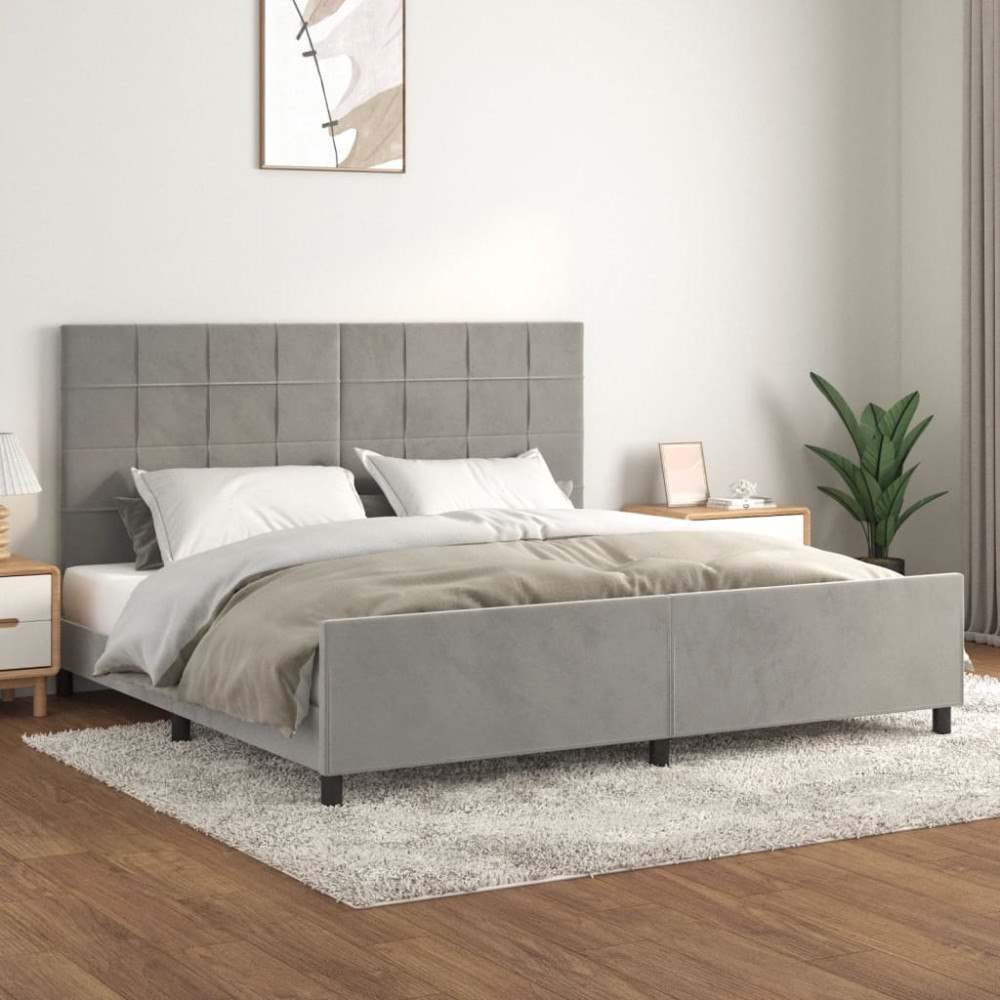 vidaXL Sängram utan madrass ljusgrå 200x200 cm sammet
