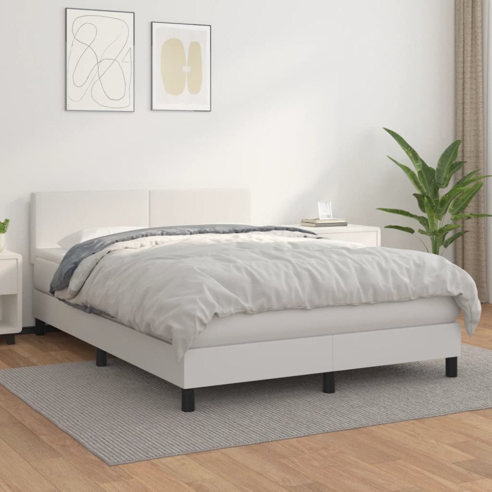 vidaXL Ramsäng med madrass vit 140x190 cm konstläder