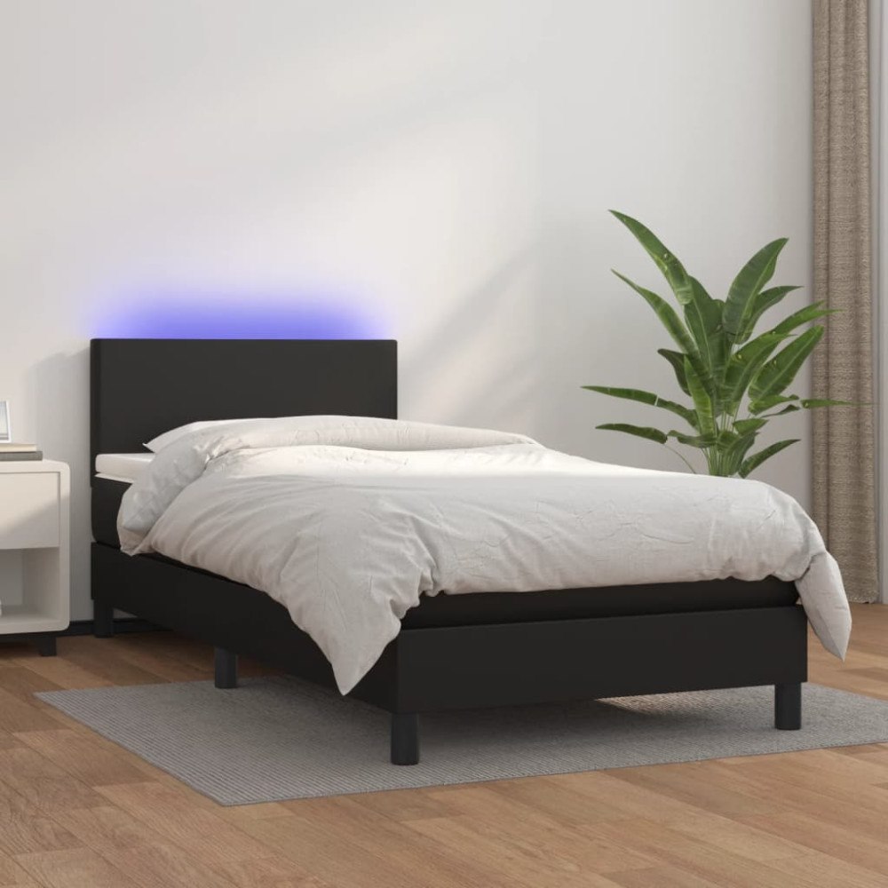 vidaXL Ramsäng med madrass & LED svart 100x200 cm konstläder
