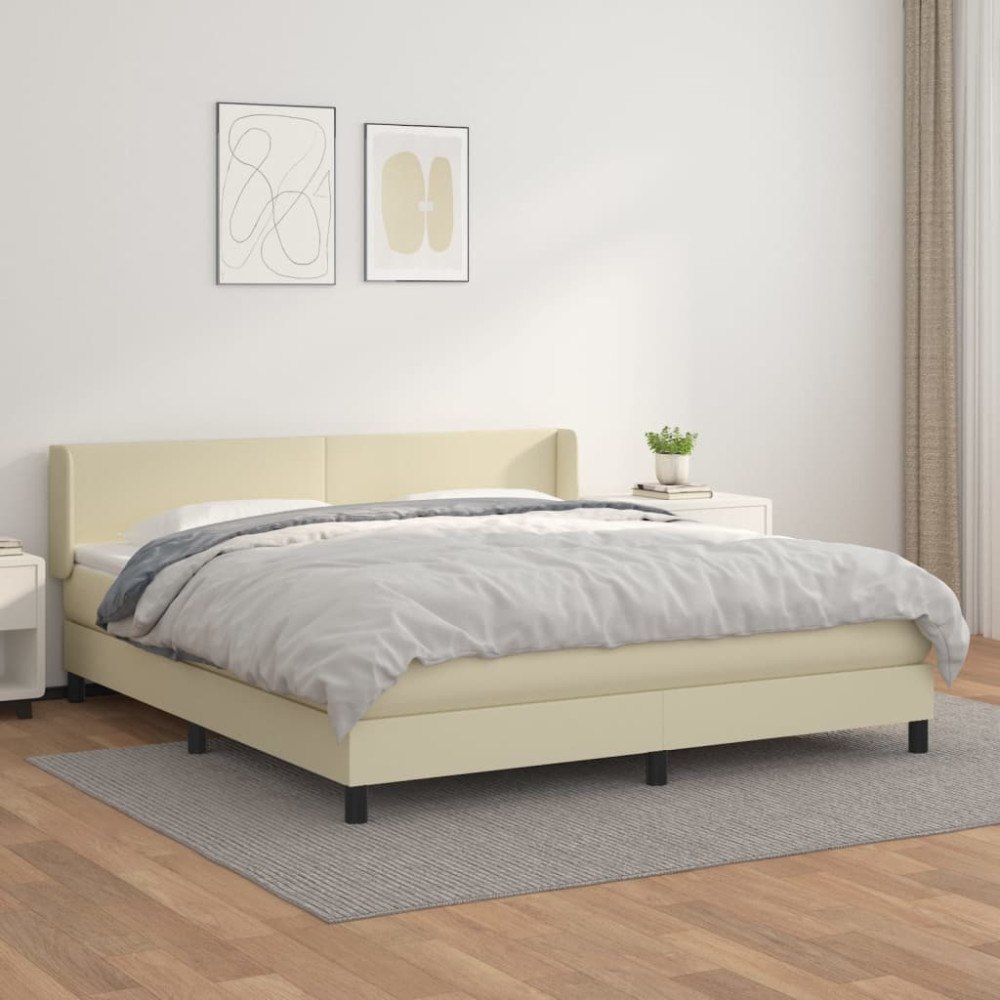 vidaXL Ramsäng med bäddmadrass gräddvit 160x200 cm konstläder