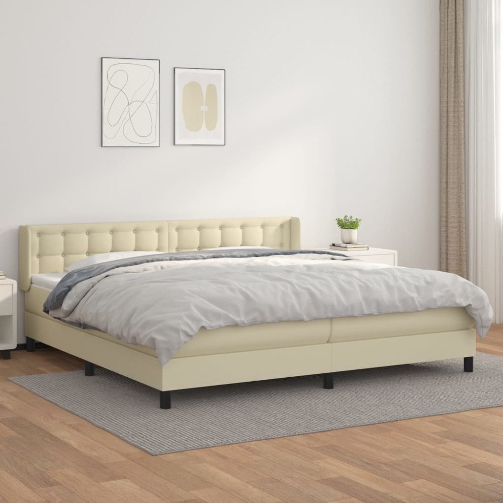 vidaXL Ramsäng med madrass gräddvit 200x200 cm konstläder
