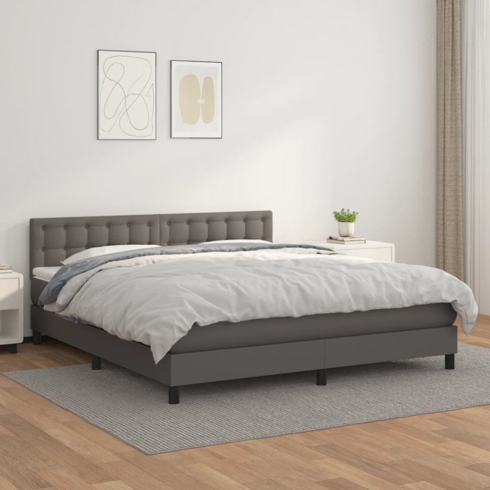 vidaXL Ramsäng med madrass grå 160x200 cm konstläder