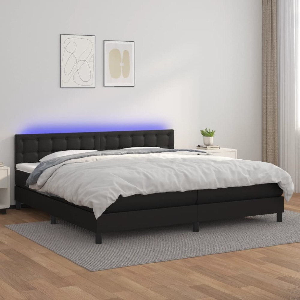 vidaXL Ramsäng med madrass & LED svart 200x200 cm konstläder