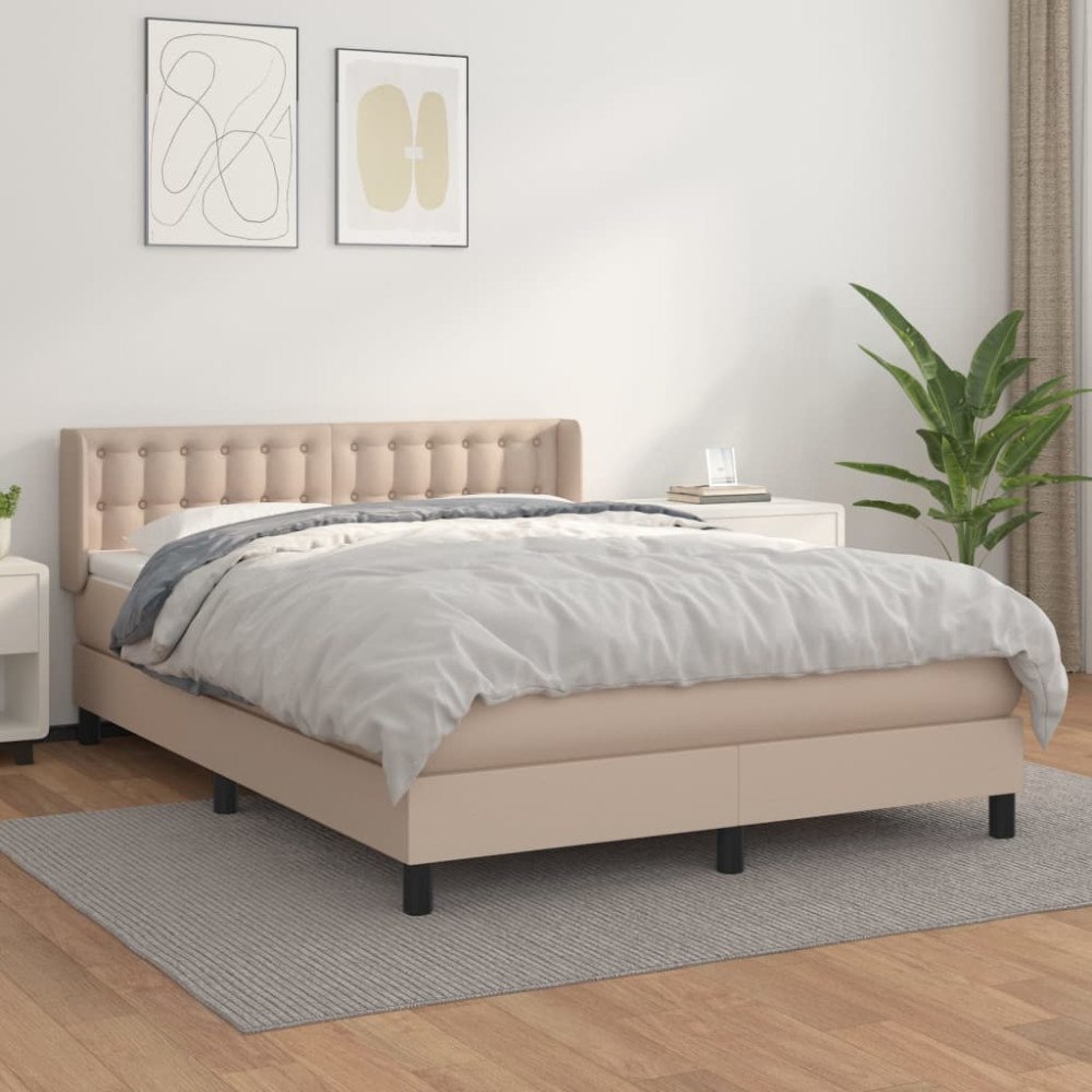 vidaXL Ramsäng med bäddmadrass cappuccino 140x190 cm konstläder