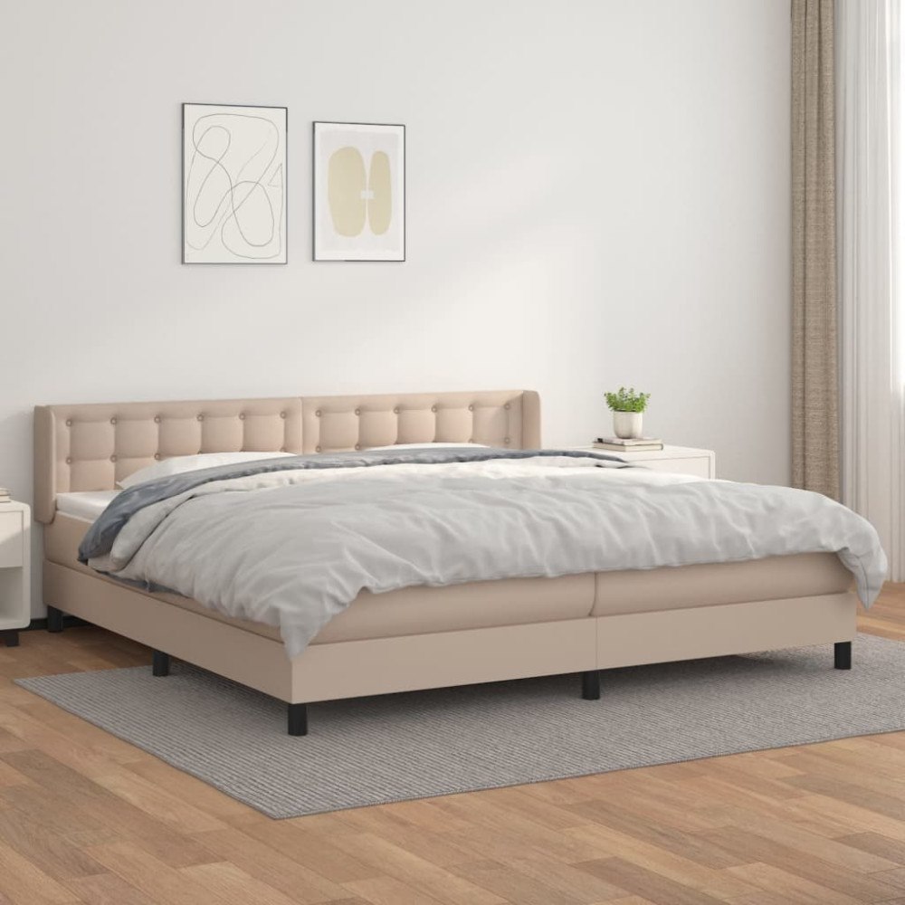 vidaXL Ramsäng med bäddmadrass cappuccino 200x200 cm konstläder