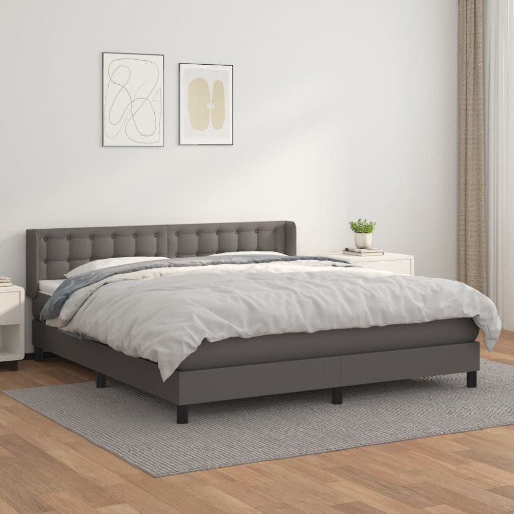 vidaXL Ramsäng med madrass grå 160x200 cm konstläder