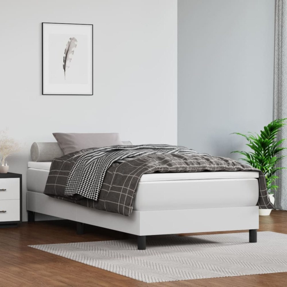 vidaXL Ramsäng med madrass vit 100x200 cm konstläder