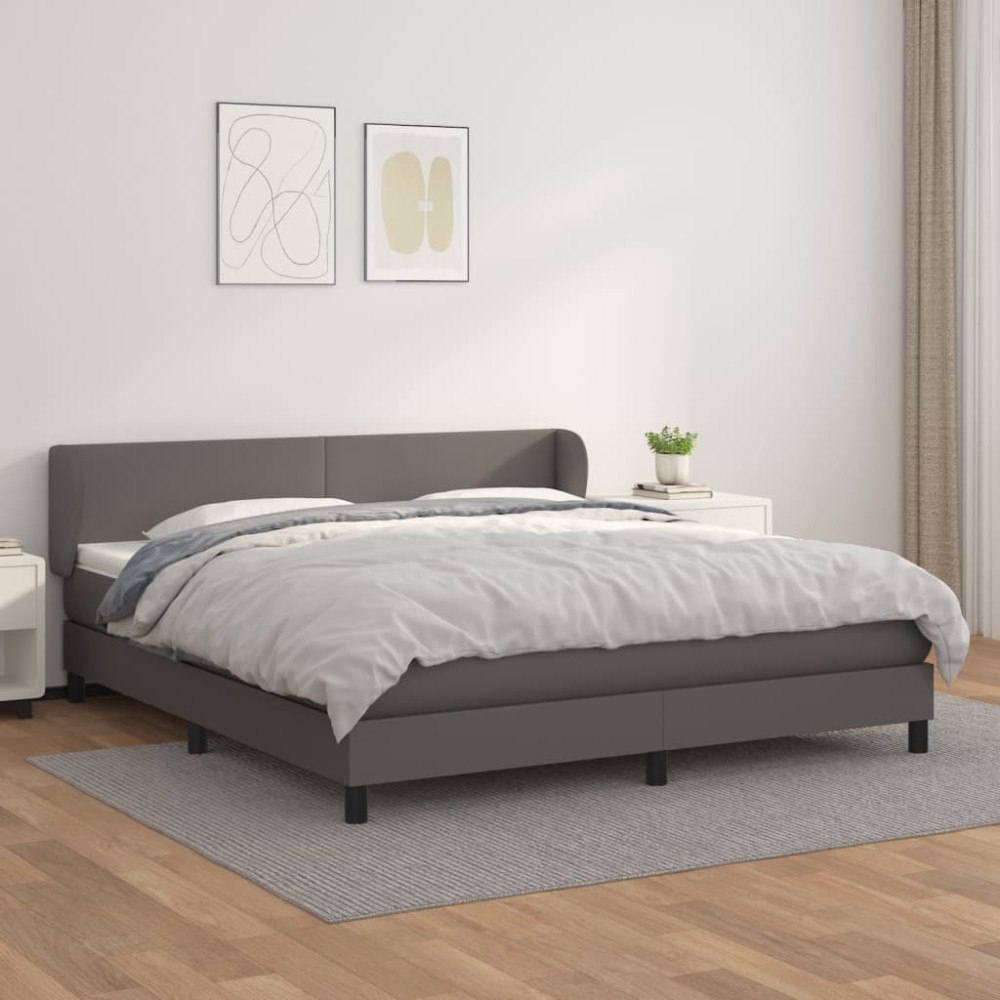vidaXL Ramsäng med madrass grå 160x200 cm konstläder