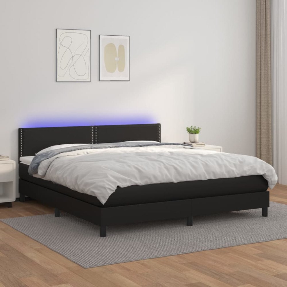 vidaXL Ramsäng med madrass & LED svart 180x200 cm konstläder