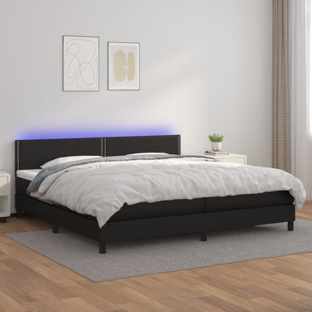 vidaXL Ramsäng med madrass & LED svart 200x200 cm konstläder