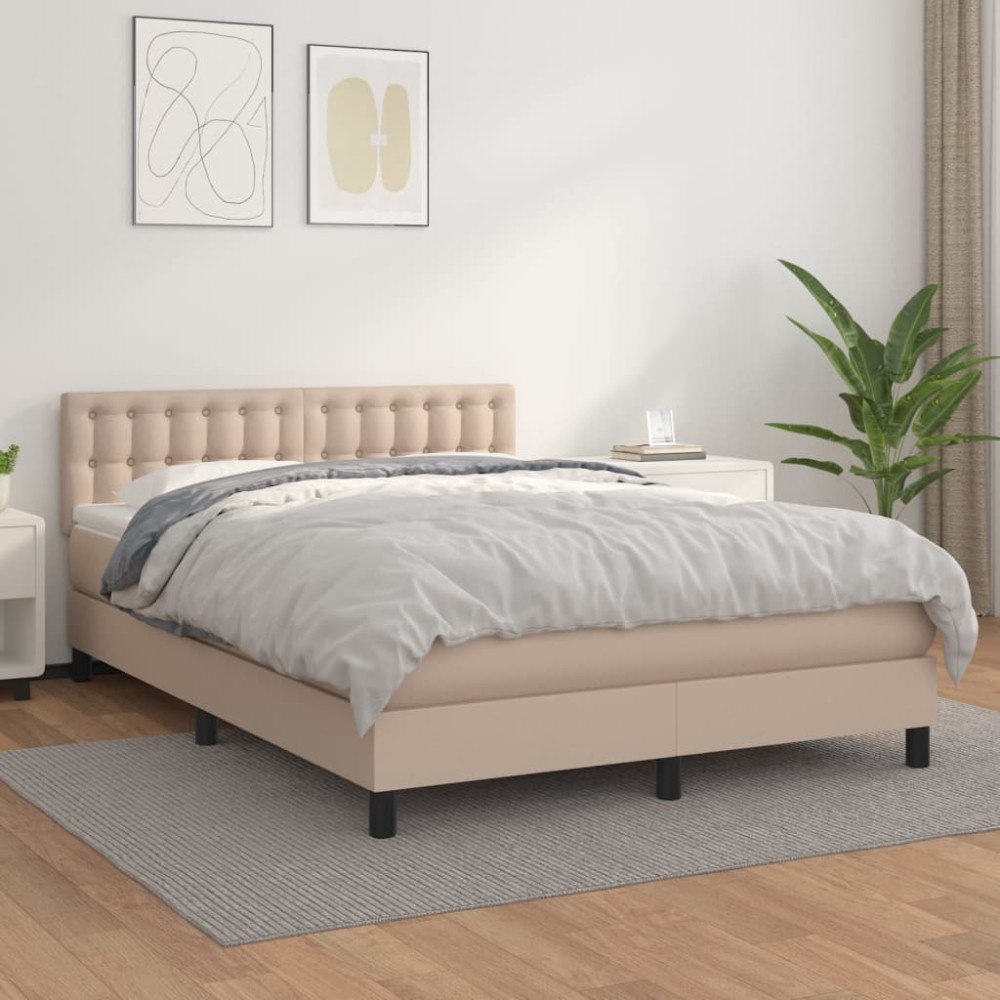 vidaXL Ramsäng med bäddmadrass cappuccino 140x190 cm konstläder