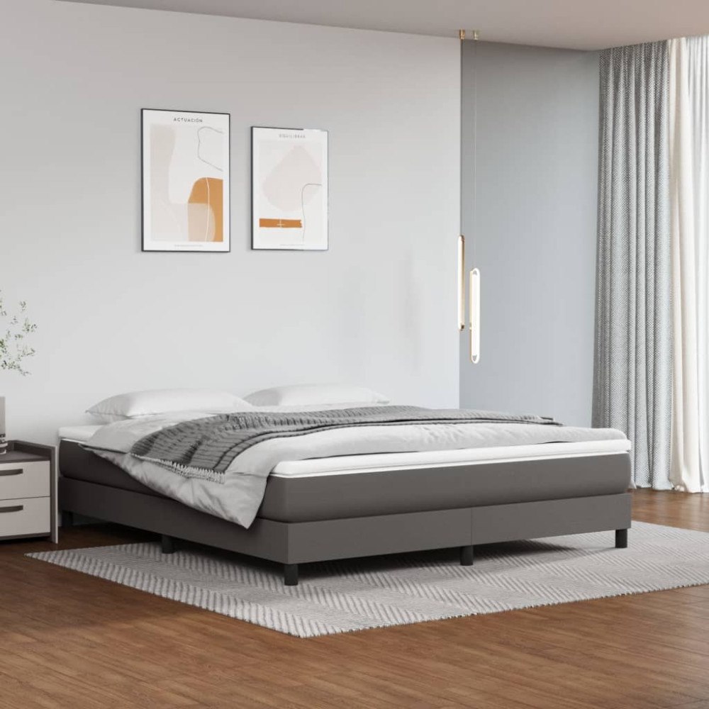 vidaXL Ramsäng med madrass grå 160x200 cm konstläder