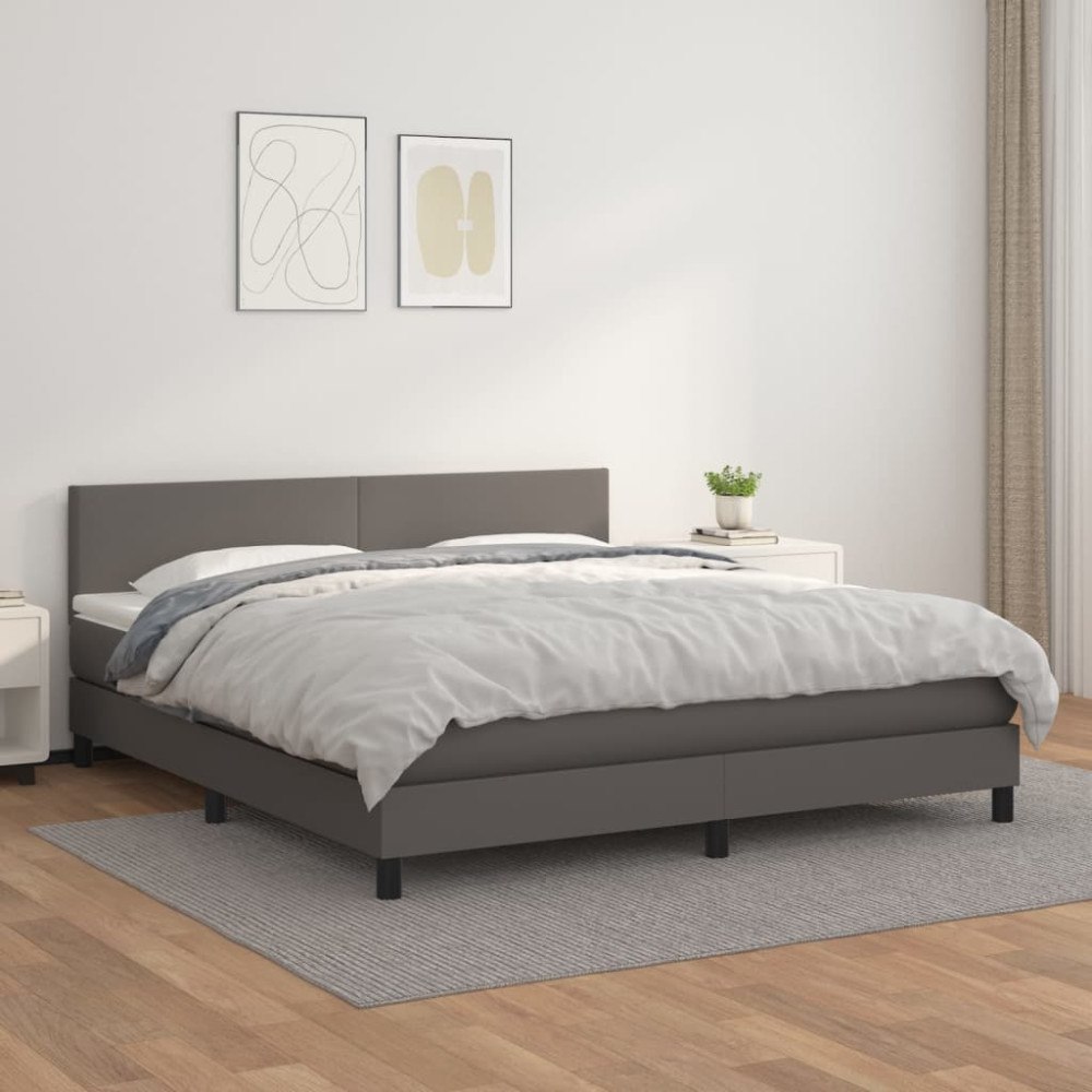 vidaXL Ramsäng med madrass grå 160x200 cm konstläder
