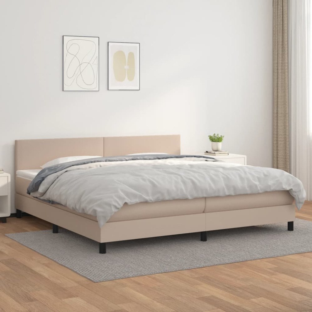 vidaXL Ramsäng med bäddmadrass cappuccino 200x200 cm konstläder